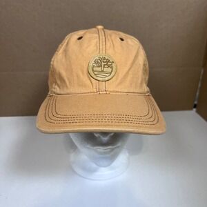 Timberland Wheat Tan Cotton Baseball Cap Leather Logo Strapback Hat One Size